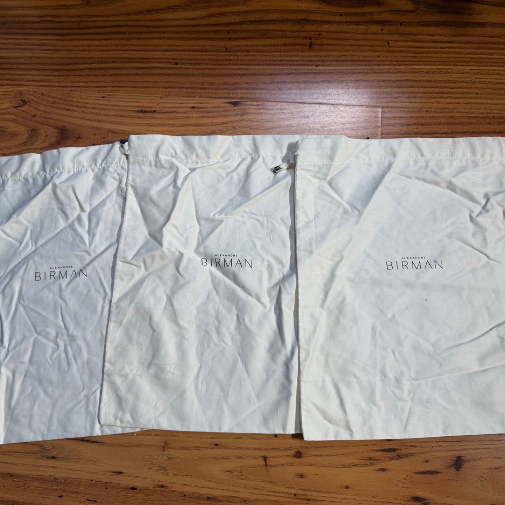 Alexandre Birman Set of 3 Off-White Cotton Drawstring Shoe Dust Bags 11.5x14.5